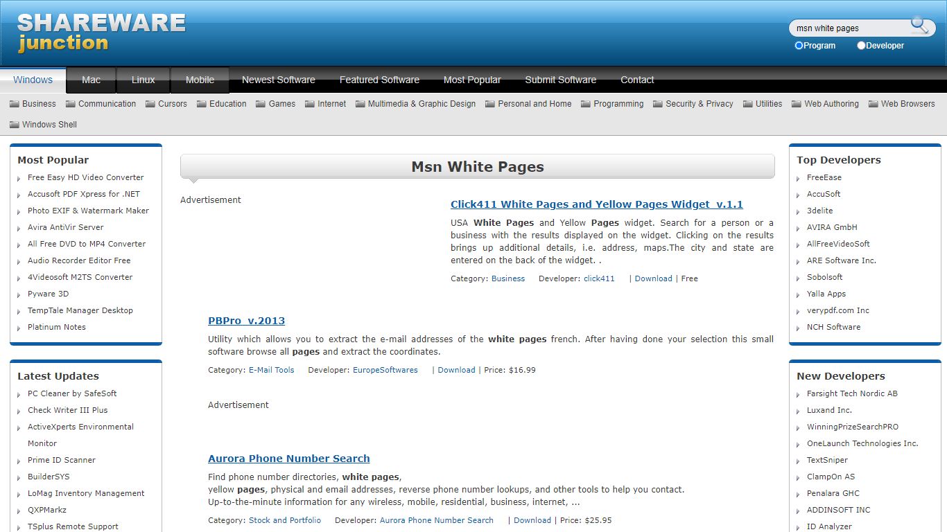 Free Msn White Pages to download at Shareware Junction